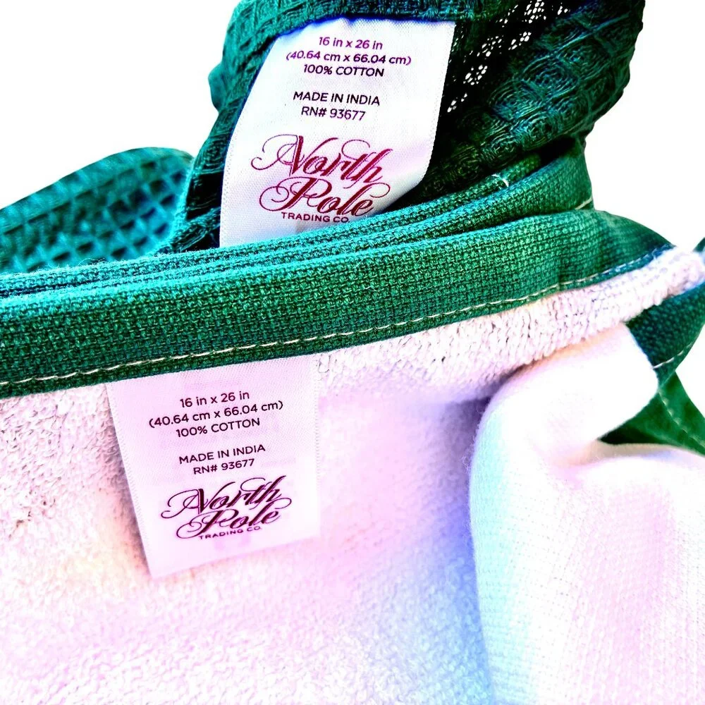 Christmas Cotton Kitchen Towel 2 Pack Green & White Holly JOY by North Pole NEW